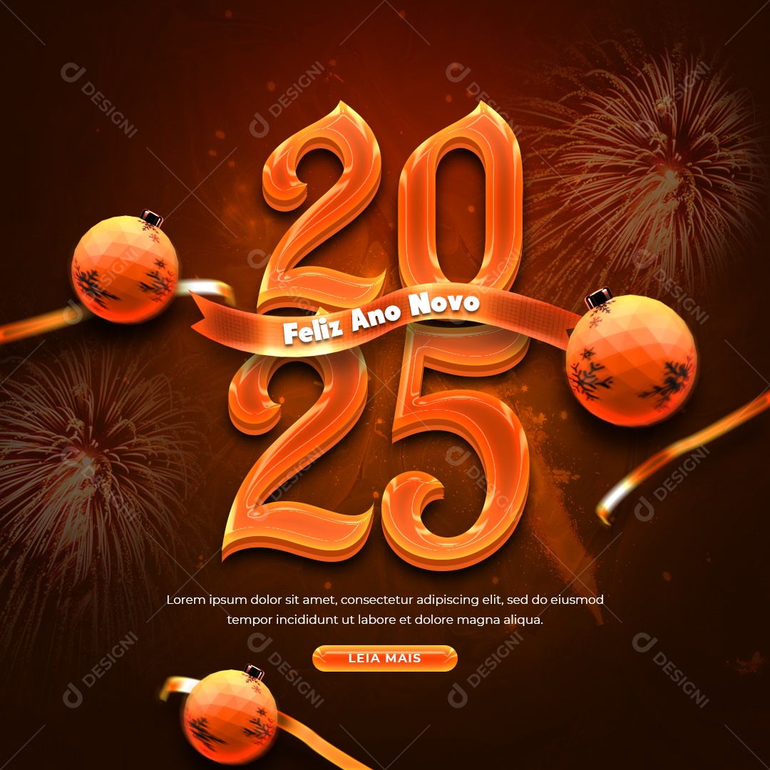 Post Feliz Ano Novo 01 de Janeiro Bem Vindo 2025 Social Media PSD Editável