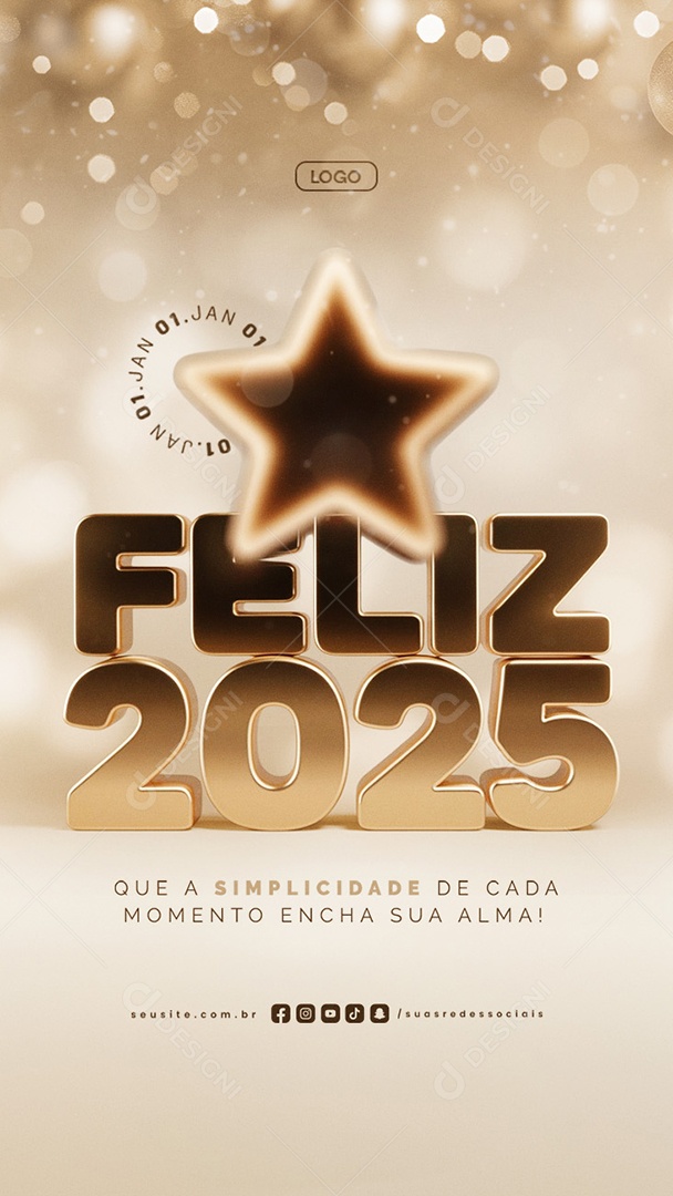 Story Social Media Feliz 2025 Ano Novo 01 de Janeiro PSD Editável