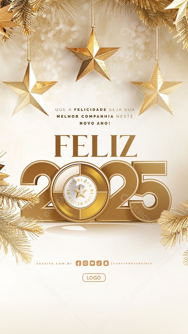 Story Feliz 2025 Ano Novo 01 de Janeiro Social Media PSD Editável