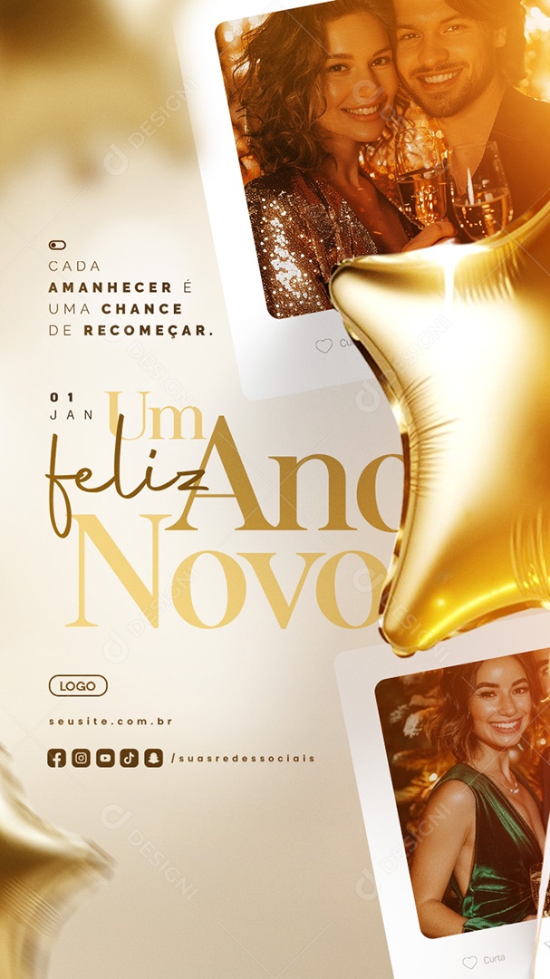 Story Um Feliz Ano Novo 01 de Janeiro Social Media PSD Editável