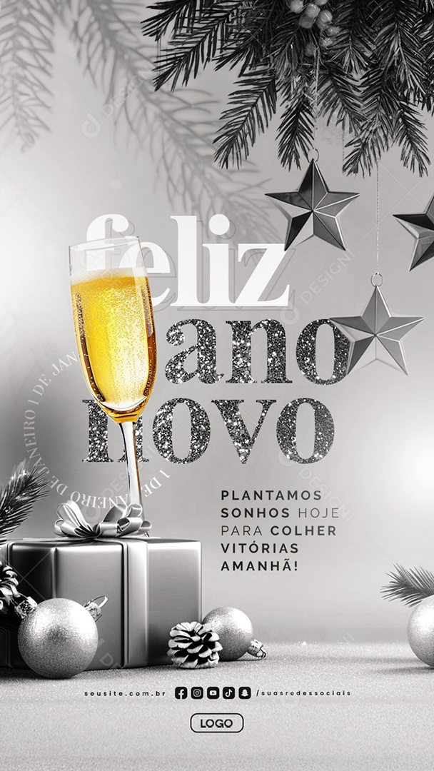 Story Feliz Ano Novo 01 de Janeiro Plantamos Sonhos Social Media PSD Editável