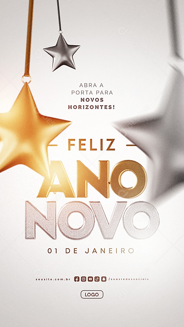 Story Feliz Ano Novo 01 de Janeiro Abra a Porta para Novos Horizontes Social Media PSD Editável