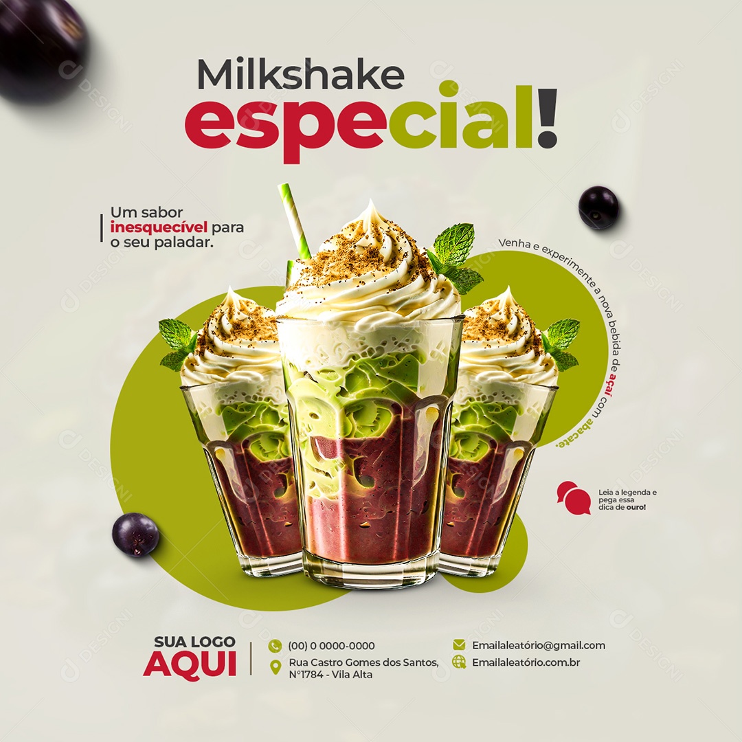 Açaiteria Açaí Milkshake Especial Social Media PSD Editável