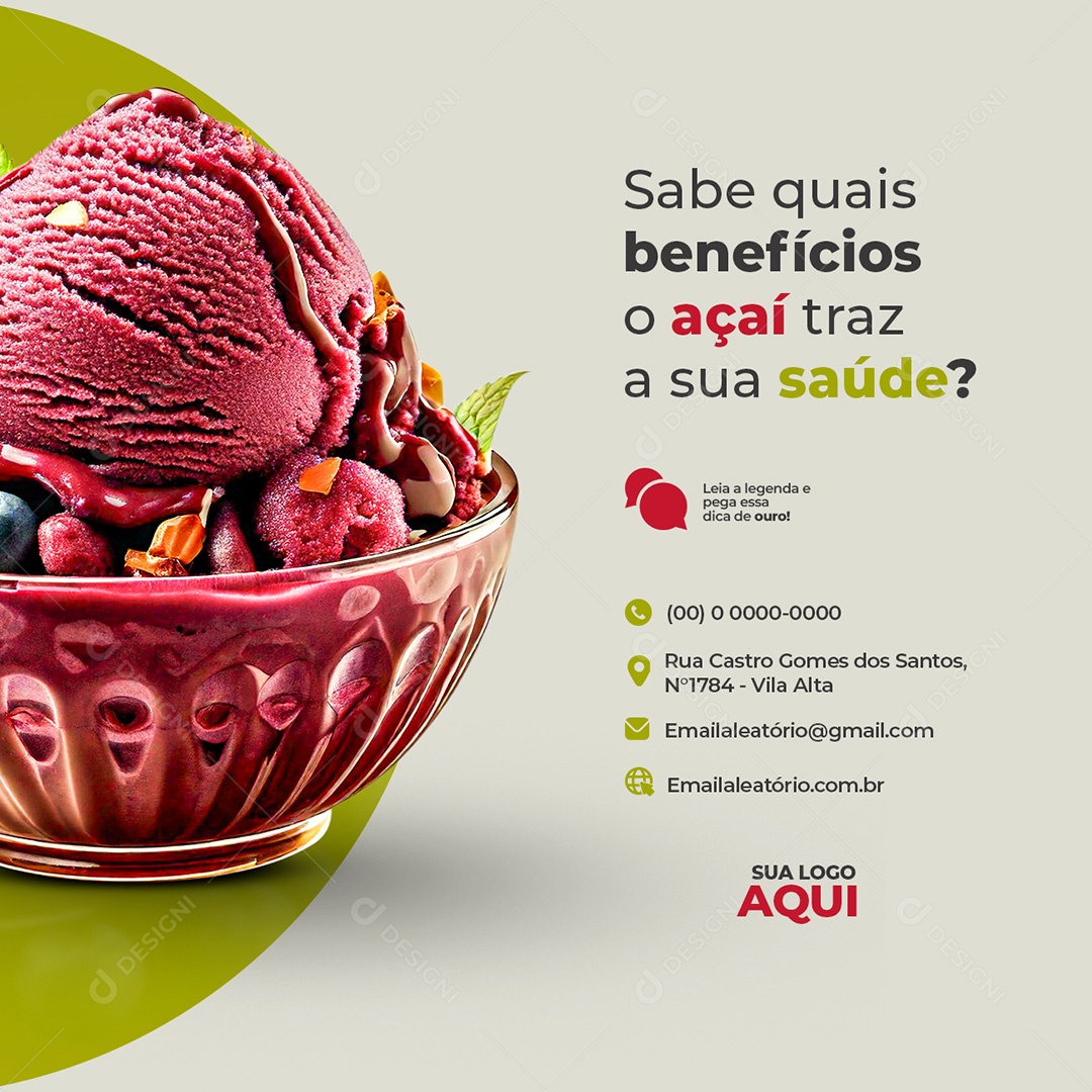 Açaiteria Açaí Sabe Quais Benefícios Social Media PSD Editável