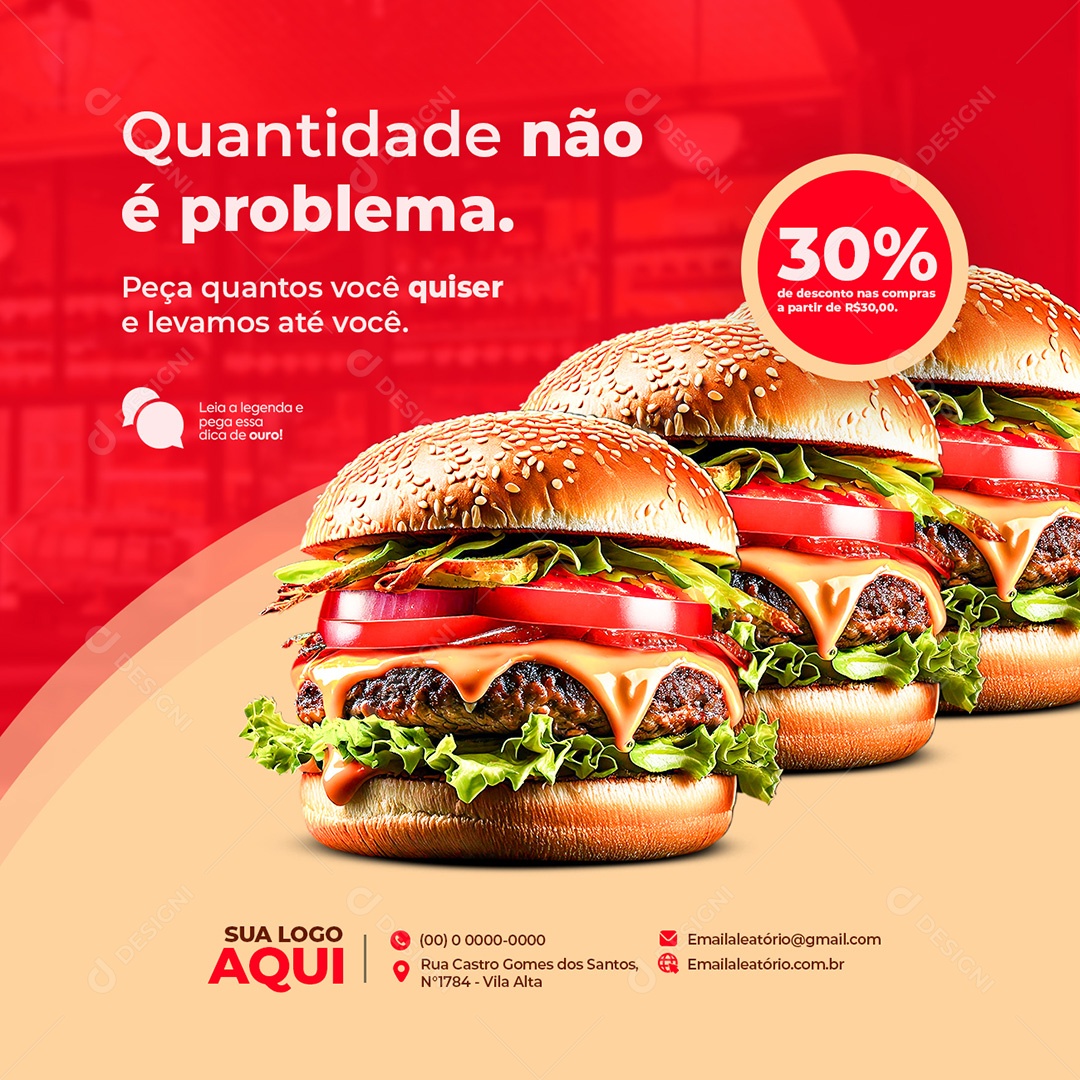 Hamburgueria Quantidade Não é Problema Social Media PSD Editável