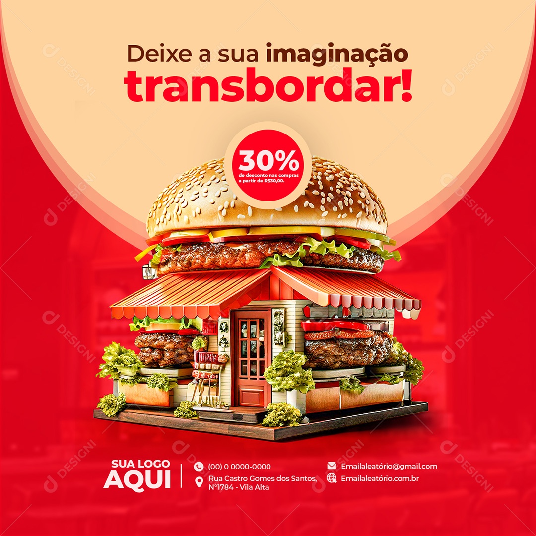 Hamburgueria Deixe a Sua Imaginação Transbordar Social Media PSD Editável