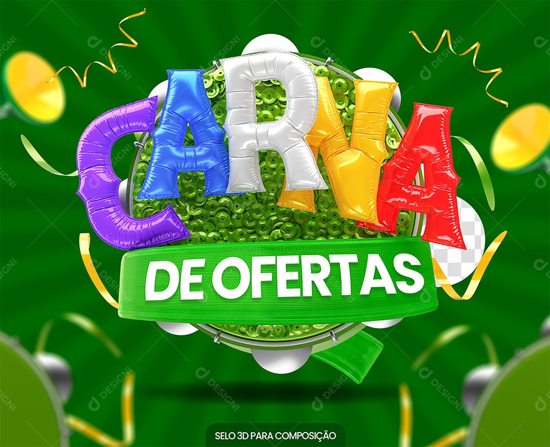 Carna De Ofertas Selo 3D Verde e Colorido para Composição PSD