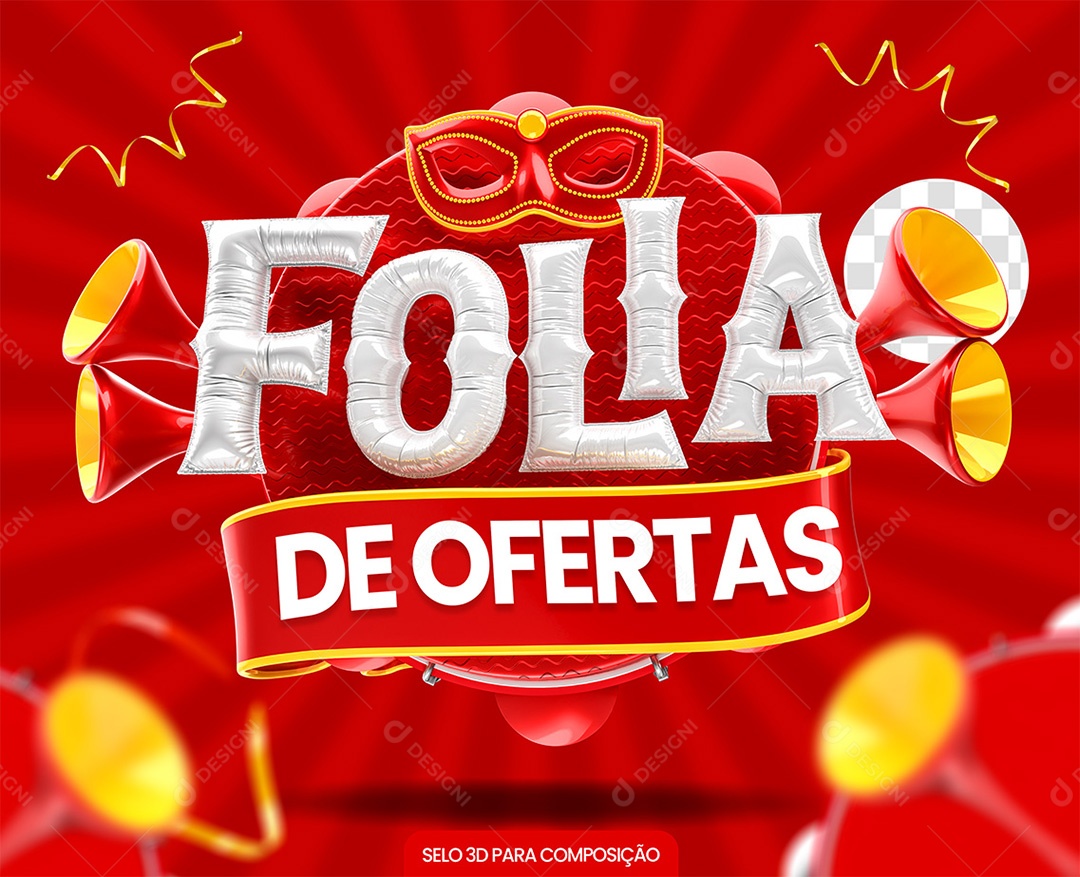 Folia De Ofertas Selo 3D Vermelho e Branco para Composição PSD