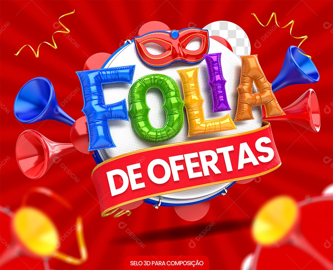 Folia De Ofertas Selo 3D Vermelho e Colorido para Composição PSD
