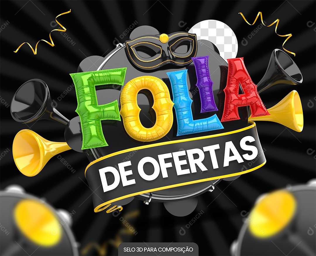 Folia De Ofertas Selo 3D Preto e Colorido para Composição PSD