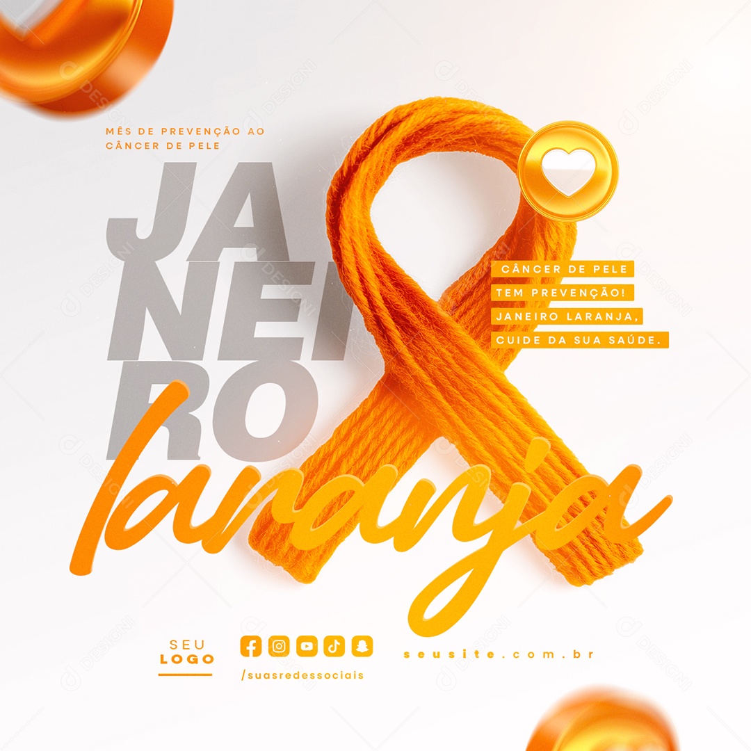 Janeiro Laranja Câncer de Pele Tem Prevenção Social Media PSD Editável