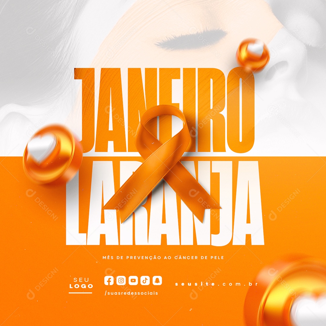 Janeiro Laranja Mês de Prevençâo ao Câncer de Pele Social Media PSD Editável