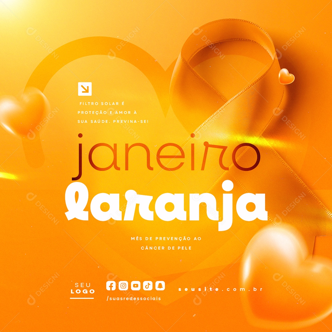 Janeiro Laranja Mês de Prevençâo ao Câncer de Pele Social Media PSD Editável