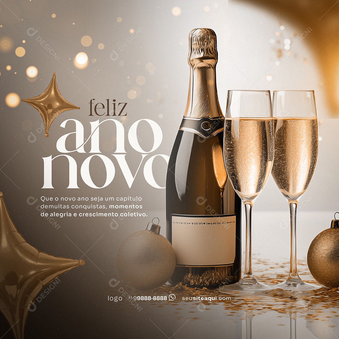 Feliz Ano Novo 2025 Réveillon Social Media PSD Editável