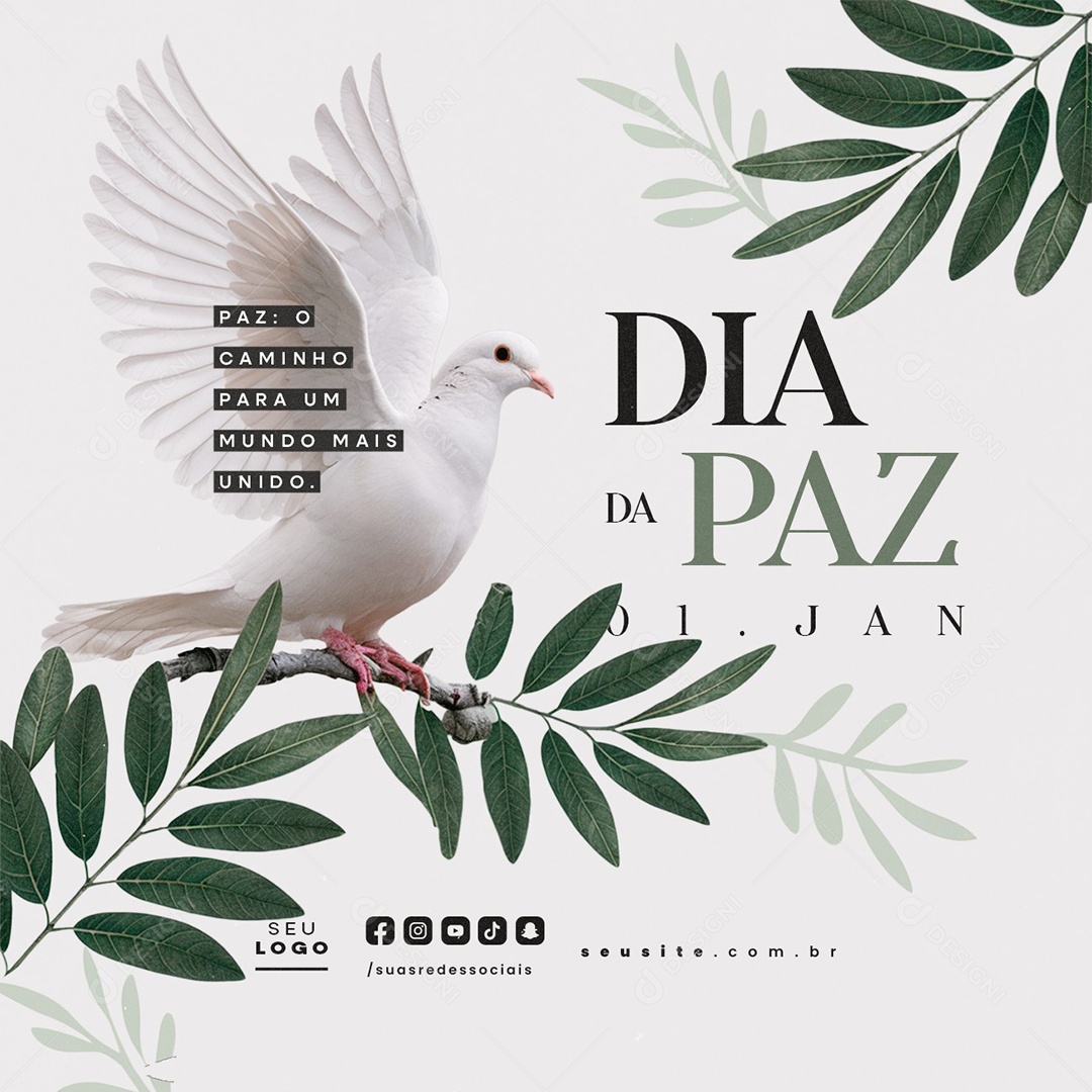 Dia Mundial da Paz 01 de Janeiro O Caminho para Um Mundo Mais Unido Social Media PSD Editável