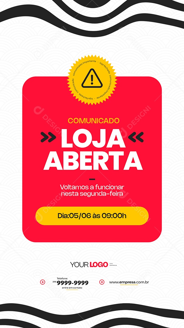 Story Comunicado Loja Aberta Social Media PSD Editável