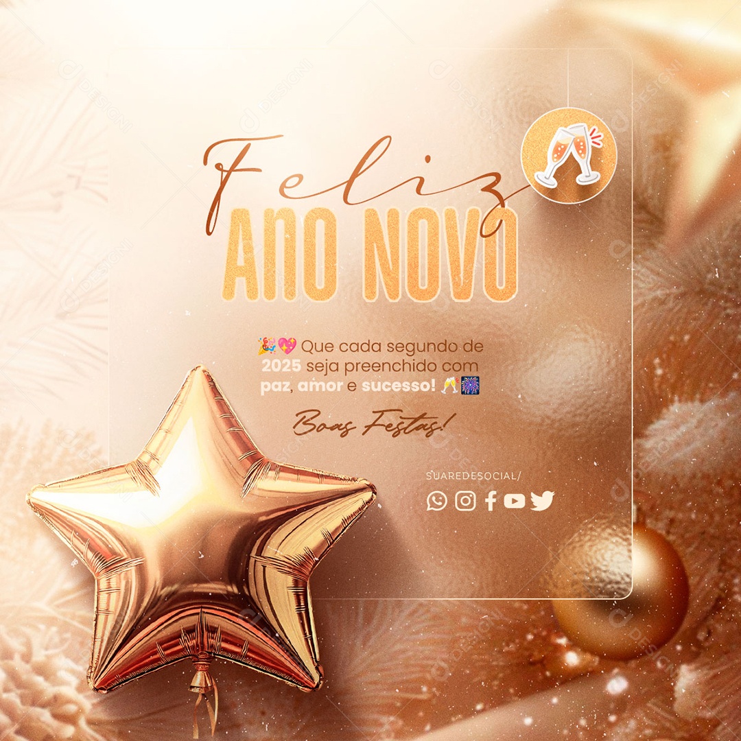 Feliz Ano Novo 01 de Janeiro Boas Festas Social Media PSD Editável