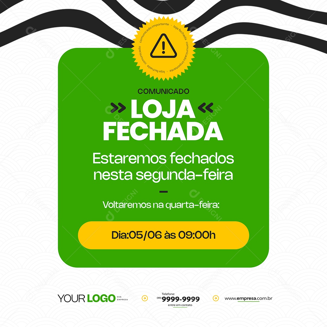 Comunicado Loja Fechada Social Media PSD Editável