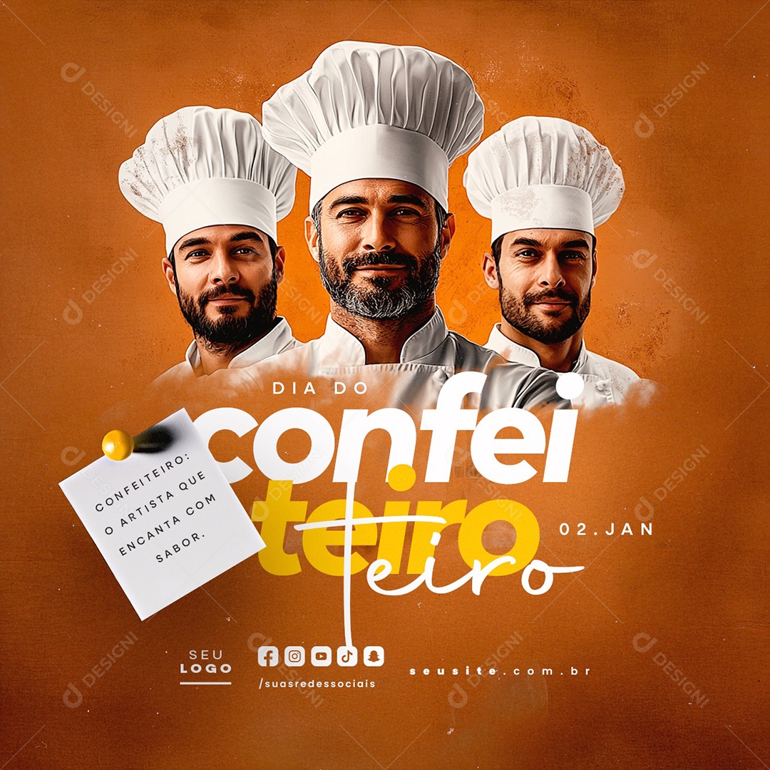 Social Media Dia do Confeiteiro 02 de Janeiro PSD Editável
