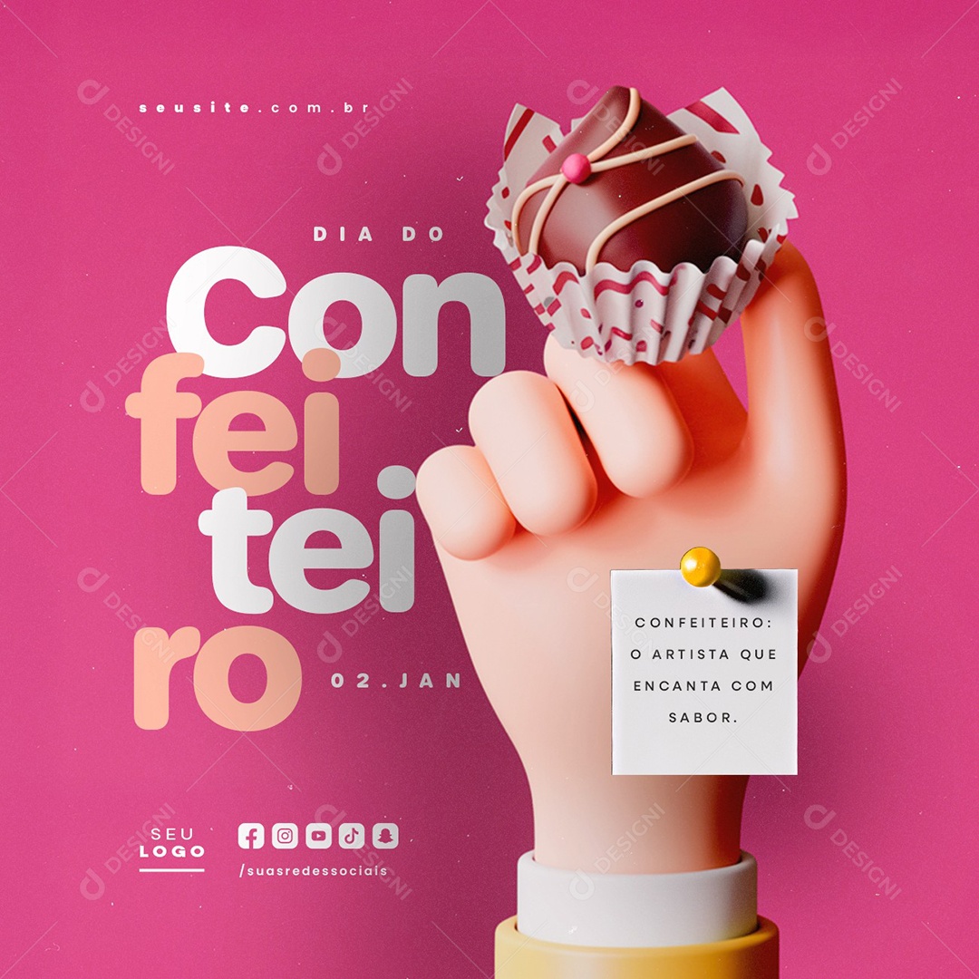 Dia do Confeiteiro 02 de Janeiro O Artista Que Encanta com Sabor Social Media PSD Editável