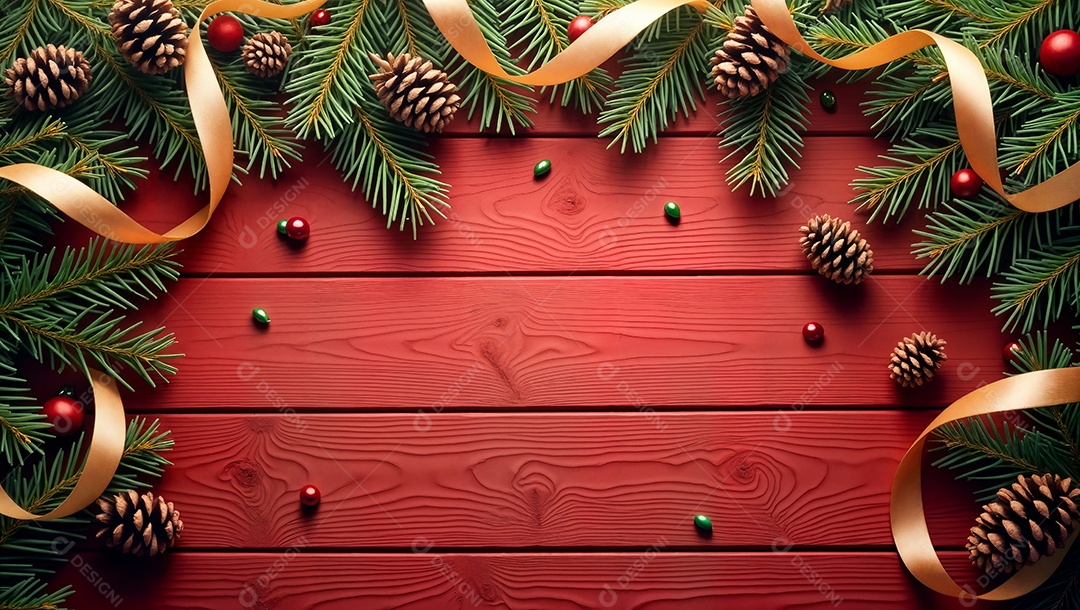 Decoração de natal com laços e pinhas