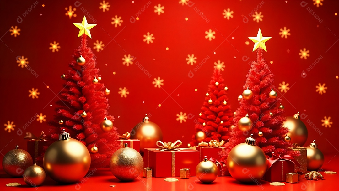 Fundo decorativo de árvore e bola douradas