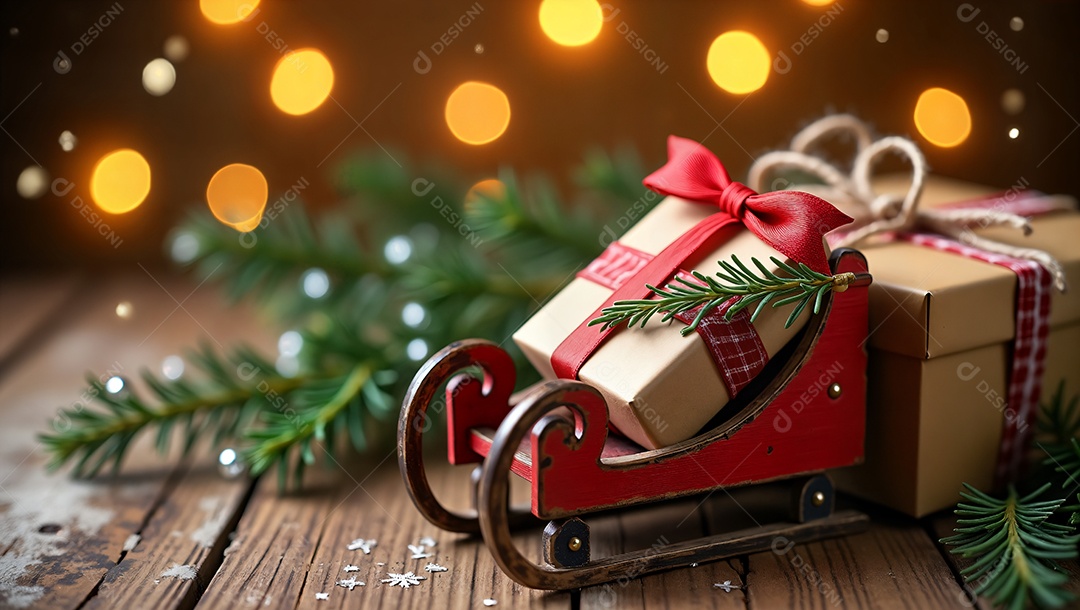 Decoração com presentes e confetes vermelha