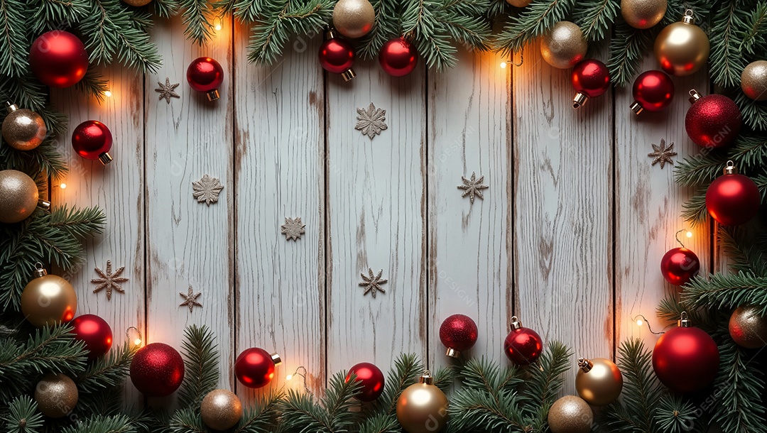 Fundo decorativo de galhos e bolas natalinas