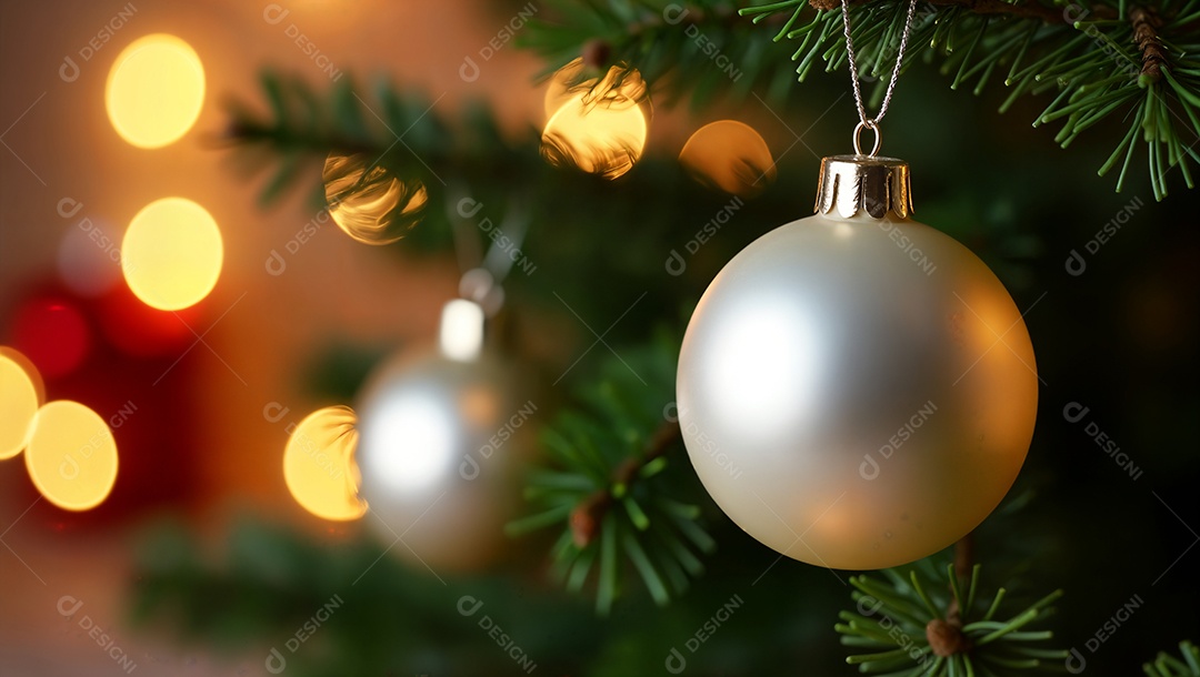 Decoração natalina de uma árvore com enfeites