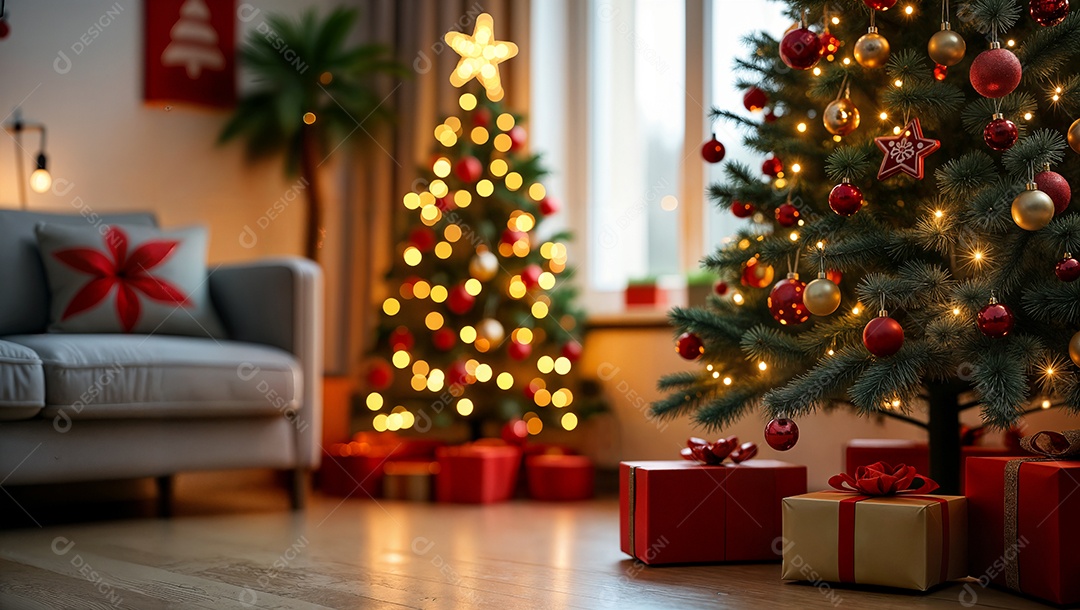 Decoração natalina de uma sala de estar