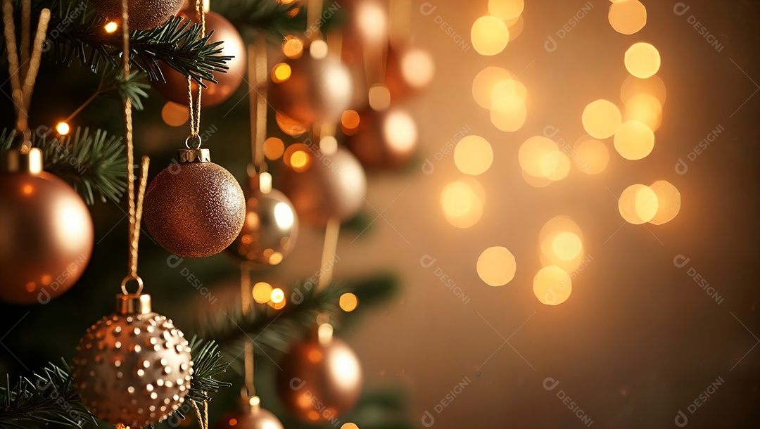 Decoração natalina de enfeites em galhos de árvore