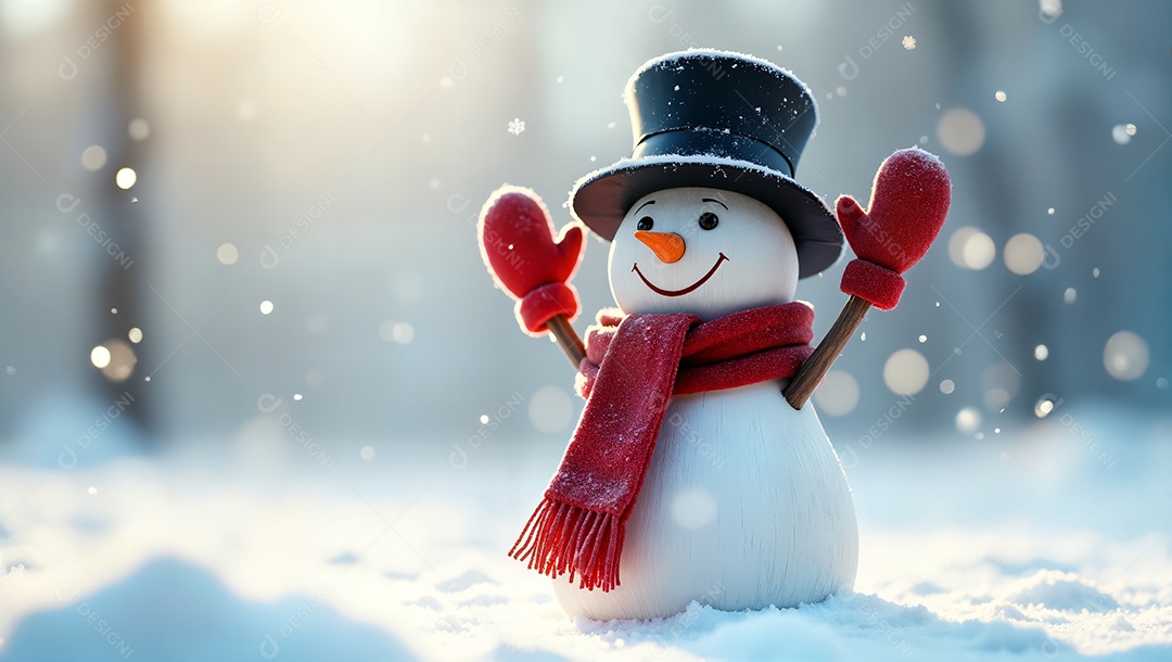 Fundo de inverno com um boneco de neve