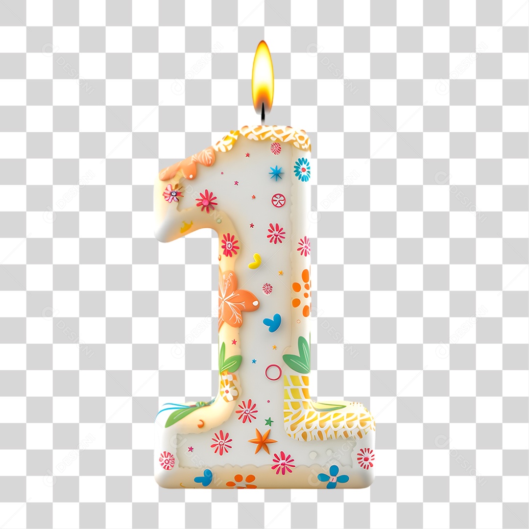 Vela de 1 Ano de Aniversário PNG Transparente