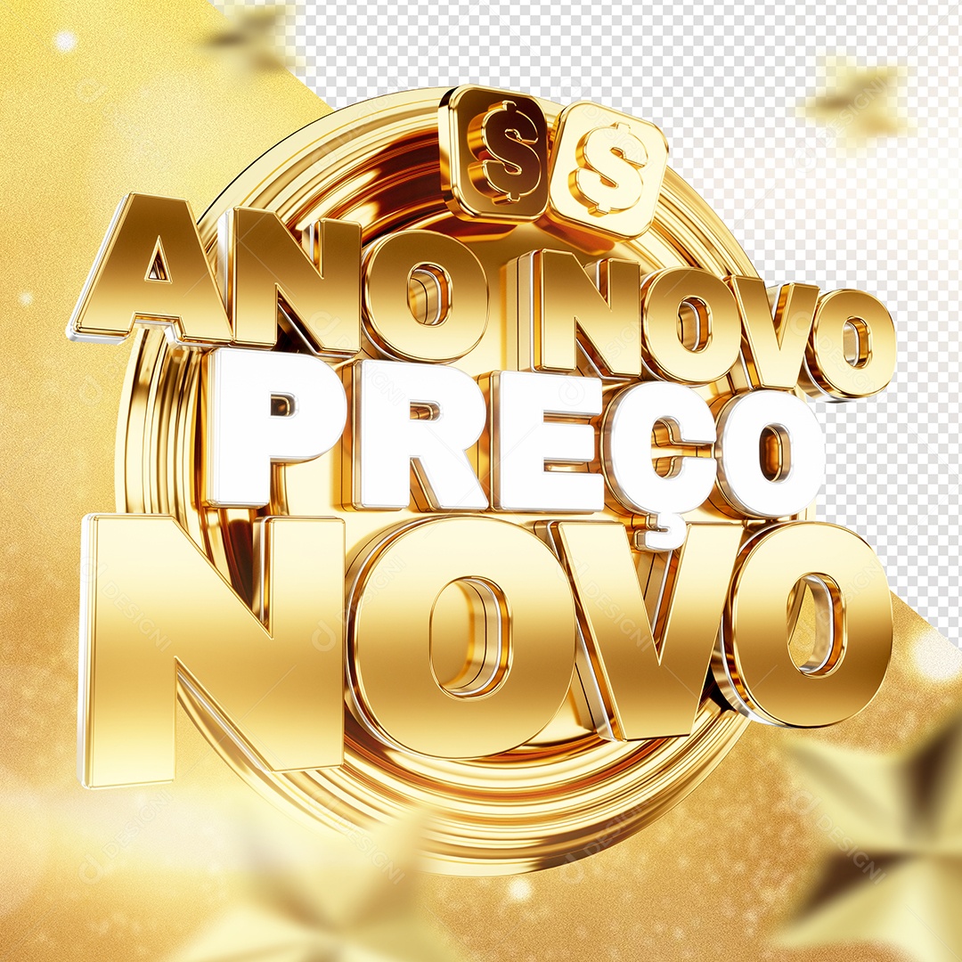 Selo 3D Ano Novo Preço Novo para Composição PSD