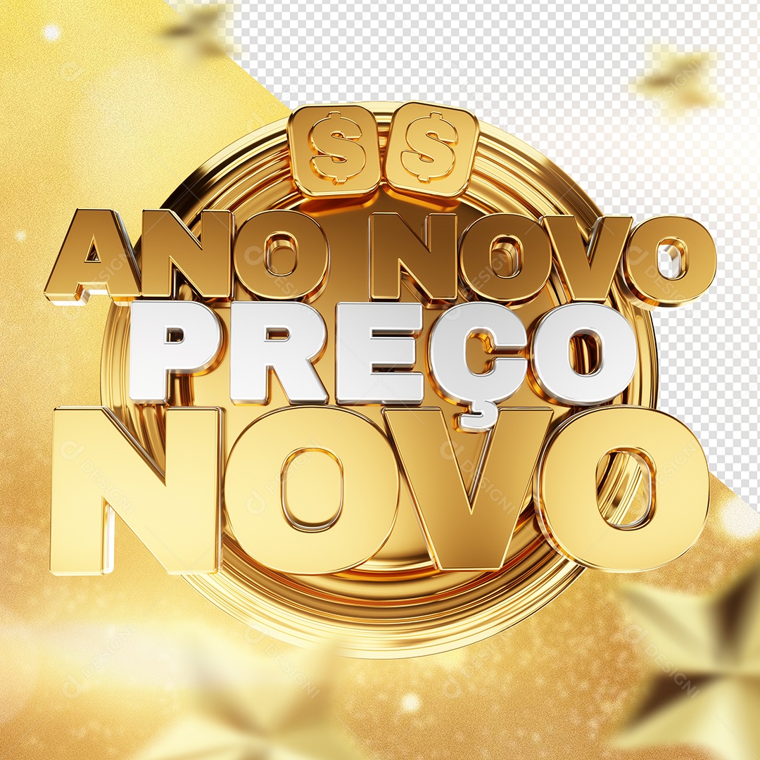 Selo 3D Ano Novo Preço Novo para Composição PSD