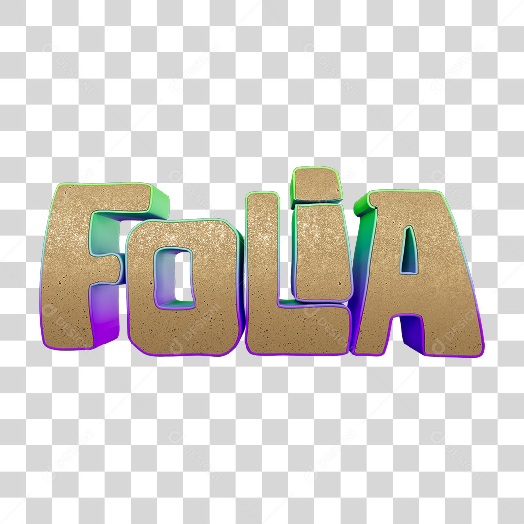 Texto 3D Folia PNG Transparente