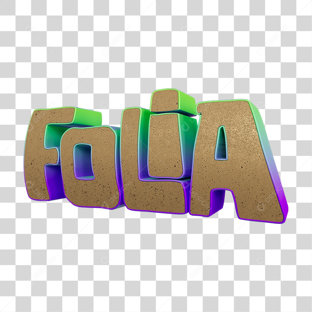 Texto 3D Folia PNG Transparente