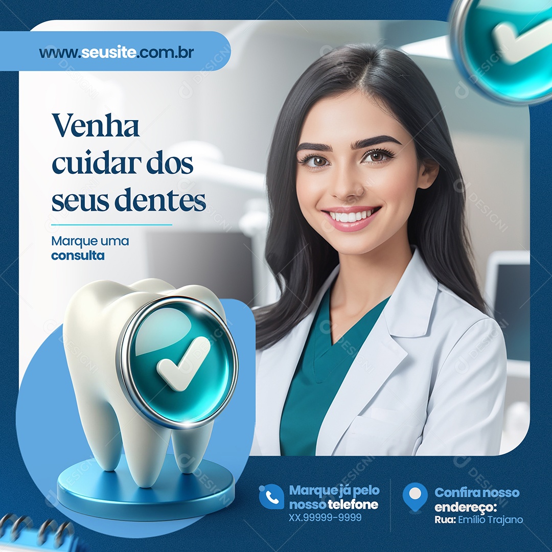 Post Dentista Venha Cuidar Dos Seus Dentes Social Media PSD Editável