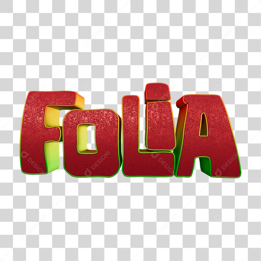 Texto 3D Folia PNG Transparente