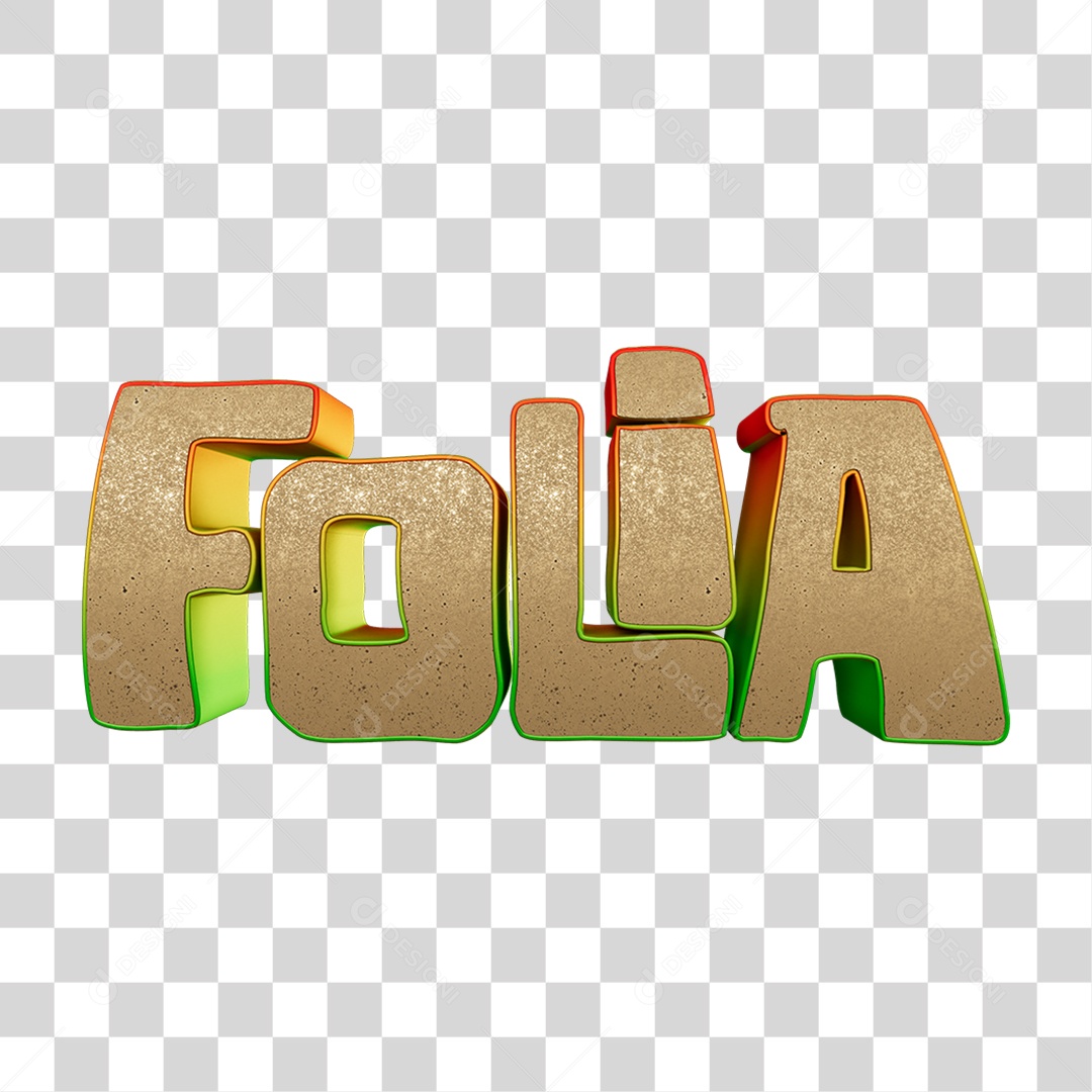 Texto 3D Folia PNG Transparente
