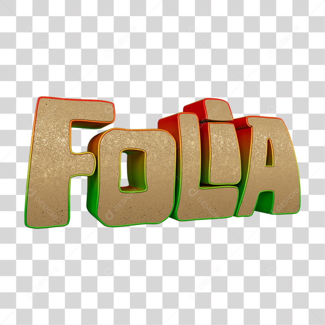 Texto 3D Folia PNG Transparente