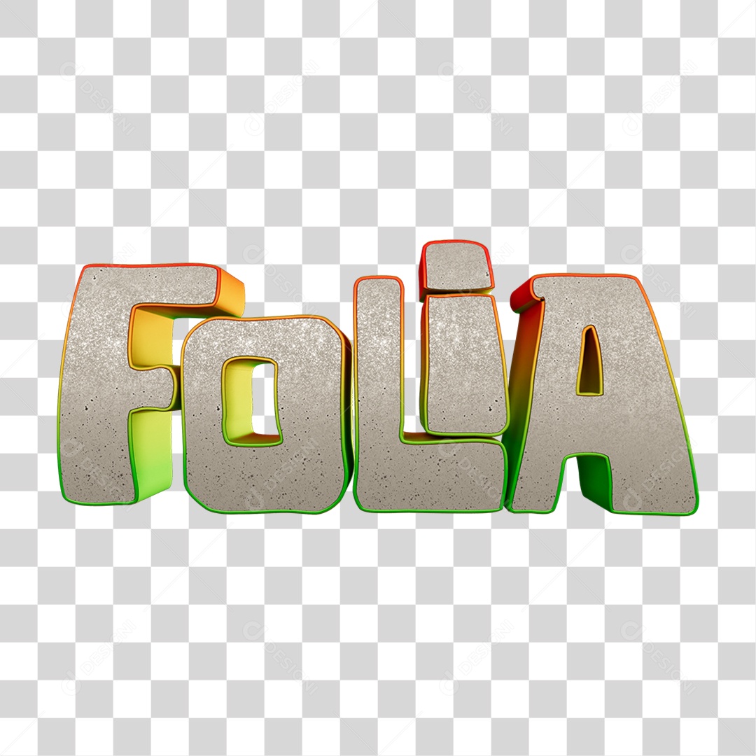 Texto 3D Folia PNG Transparente