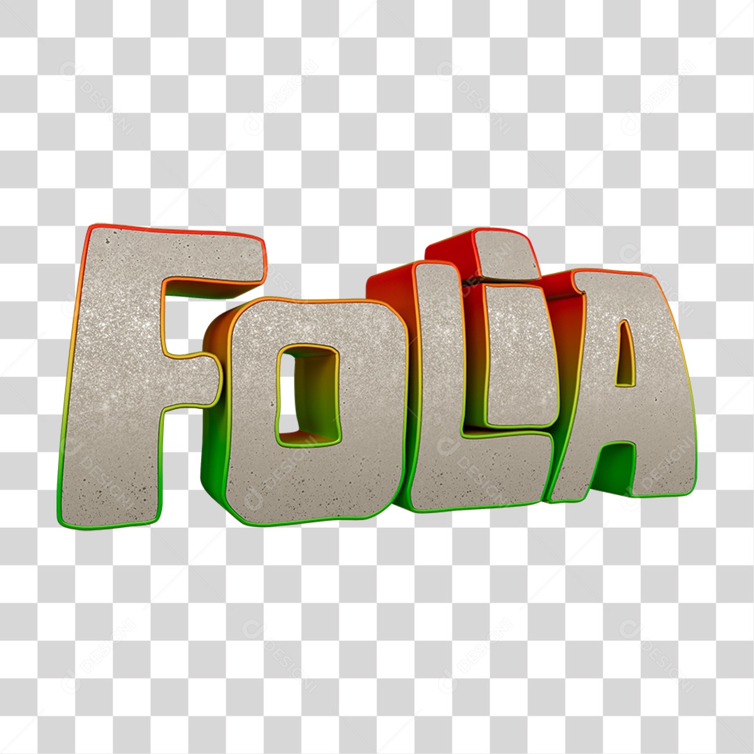 Texto 3D Folia PNG Transparente