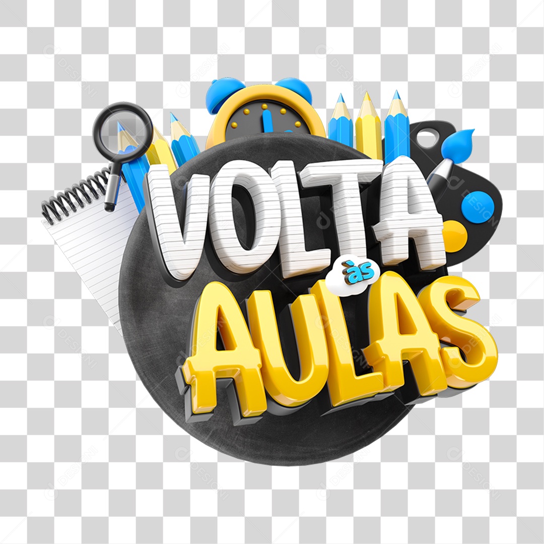 Selo 3D Volta ás Aulas PNG Transparente