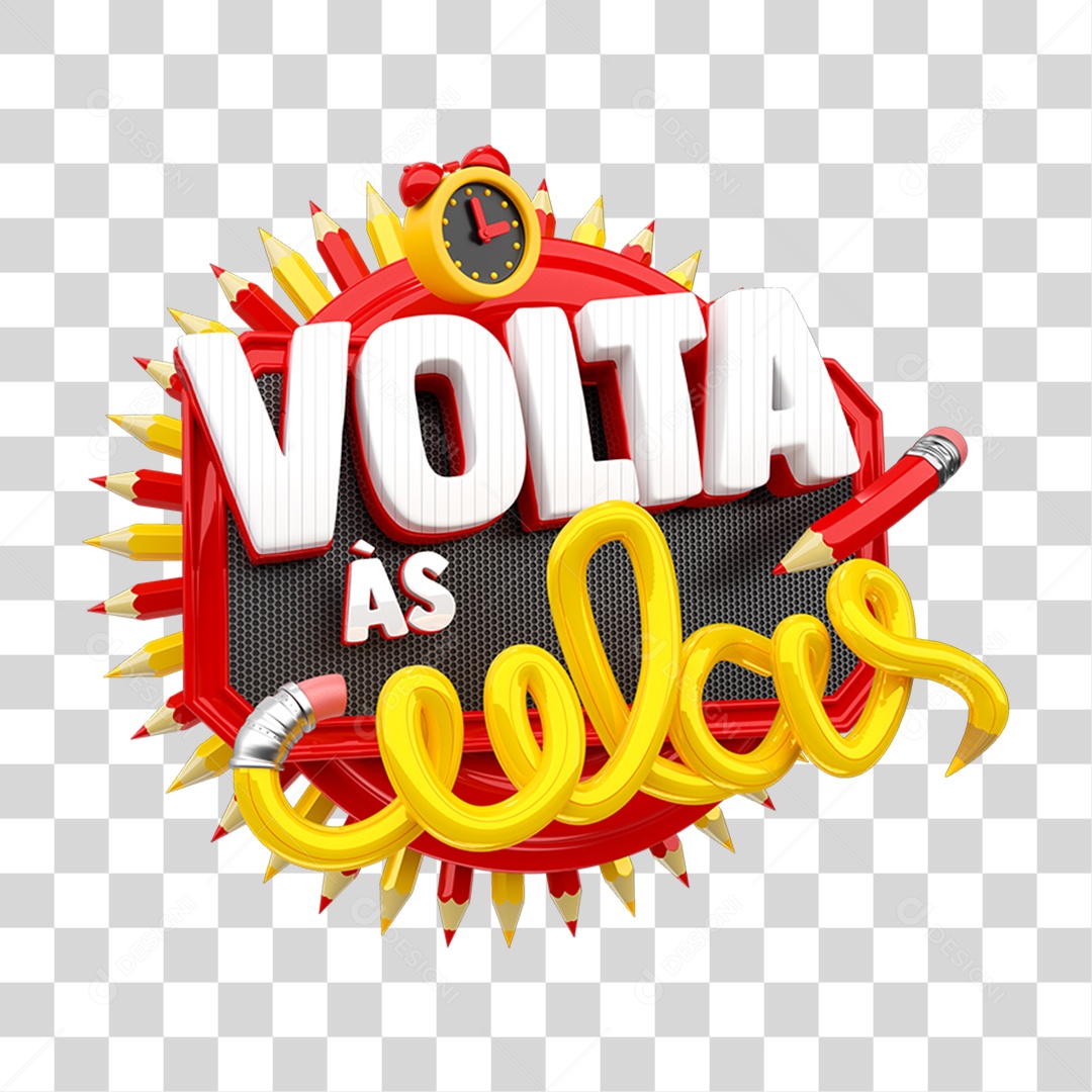 Selo 3D Volta ás Aulas PNG Transparente