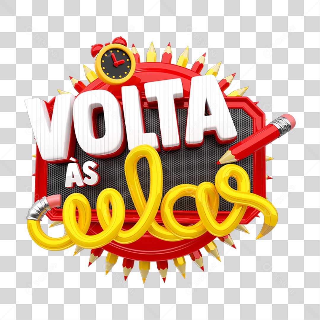 Selo 3D Volta ás Aulas PNG Transparente