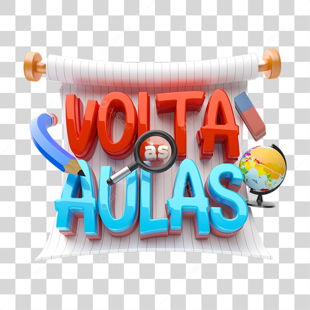 Selo 3D Volta ás Aulas PNG Transparente