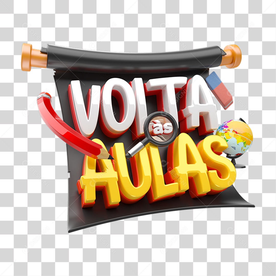 Selo 3D Volta ás Aulas PNG Transparente
