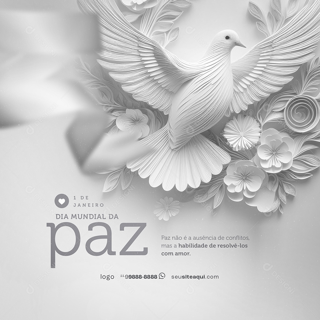 Dia Mundial da Paz 01 de Janeiro Parabéns Social Media PSD Editável