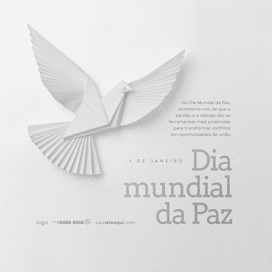 Dia Mundial da Paz 01 de Janeiro Parabéns Social Media PSD Editável